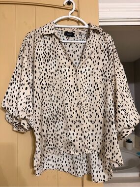 ODDY Cream and Black Speckled Button-Front Blouse